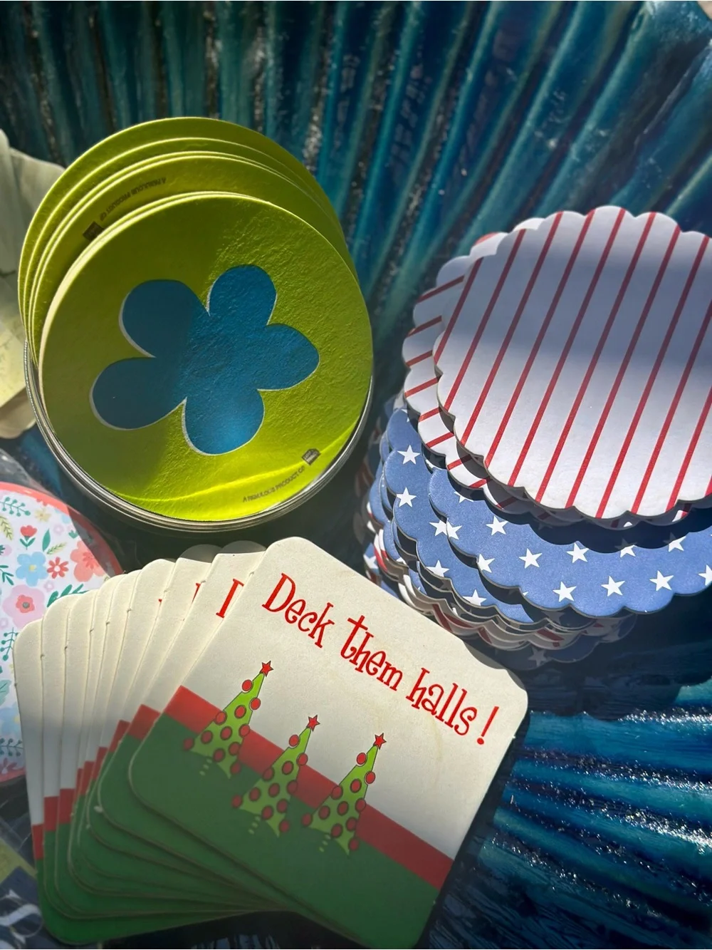 Mixed Paper Coaster Lot Retro Floral Holiday Patriotic Design